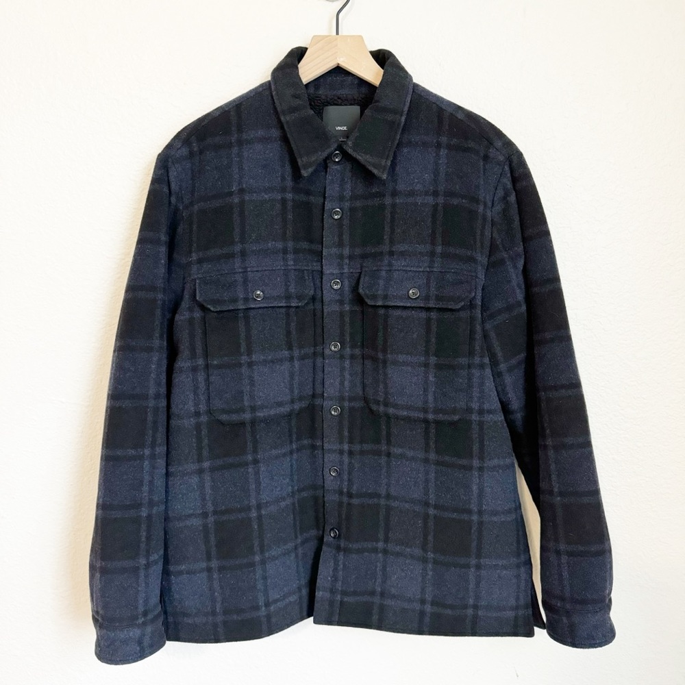Vince Plaid Military Wool Blend Shirt Jacket